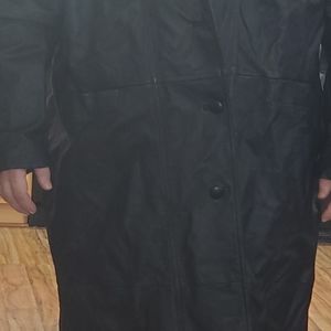 Plus size womens Black leather trench duster coat 3xl